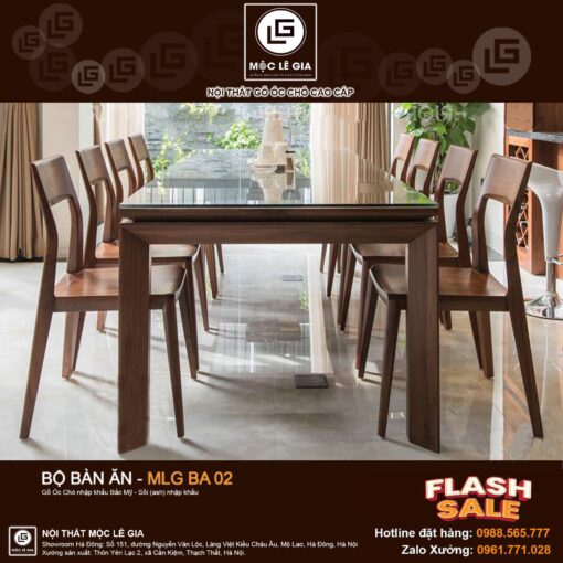 Bộ bàn ăn gỗ óc chó MLG BA 02