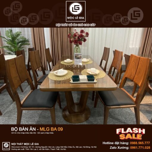 Bộ bàn ăn gỗ óc chó MLG BA 09