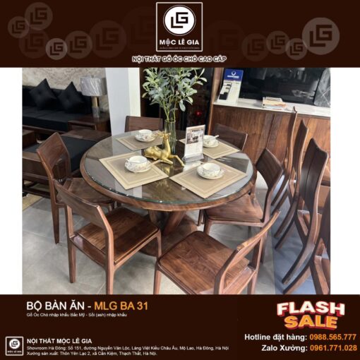 Bộ bàn ăn gỗ óc chó MLG BA31